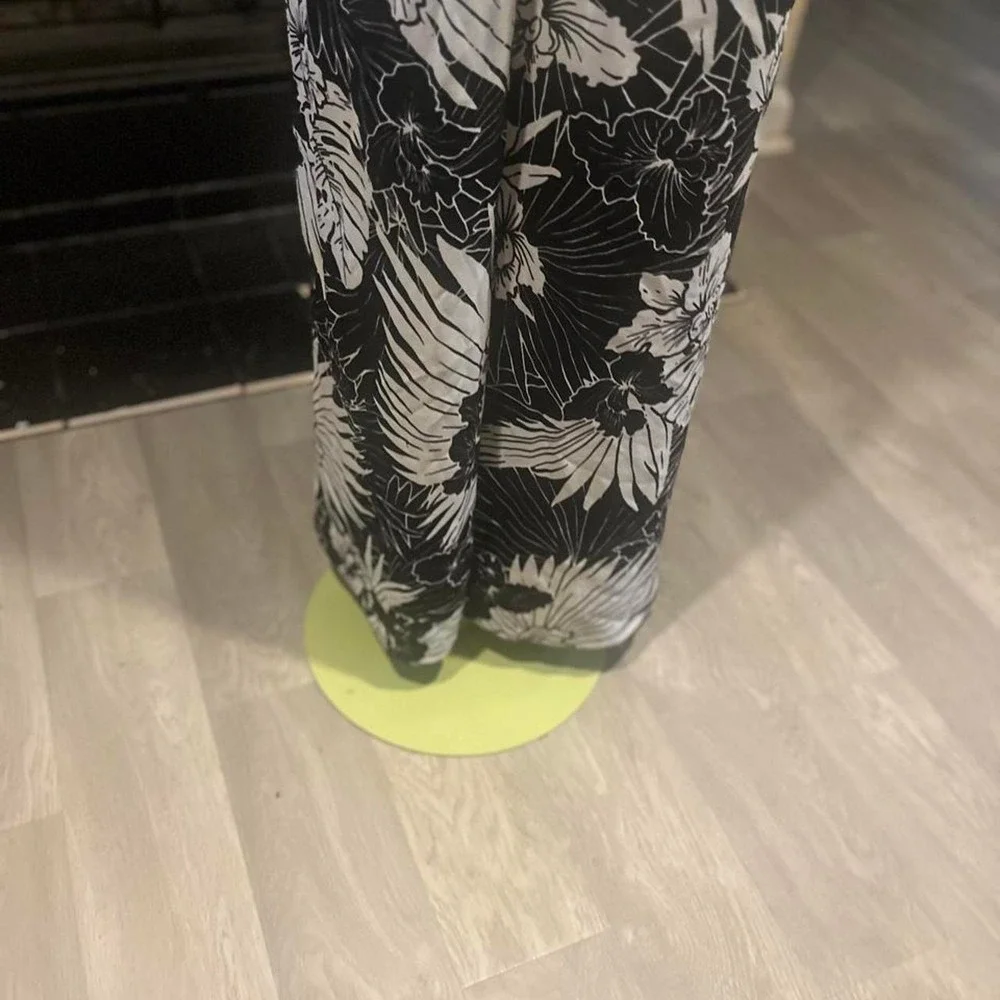 Cato black and white floral print pants with drawstring waist Brunch